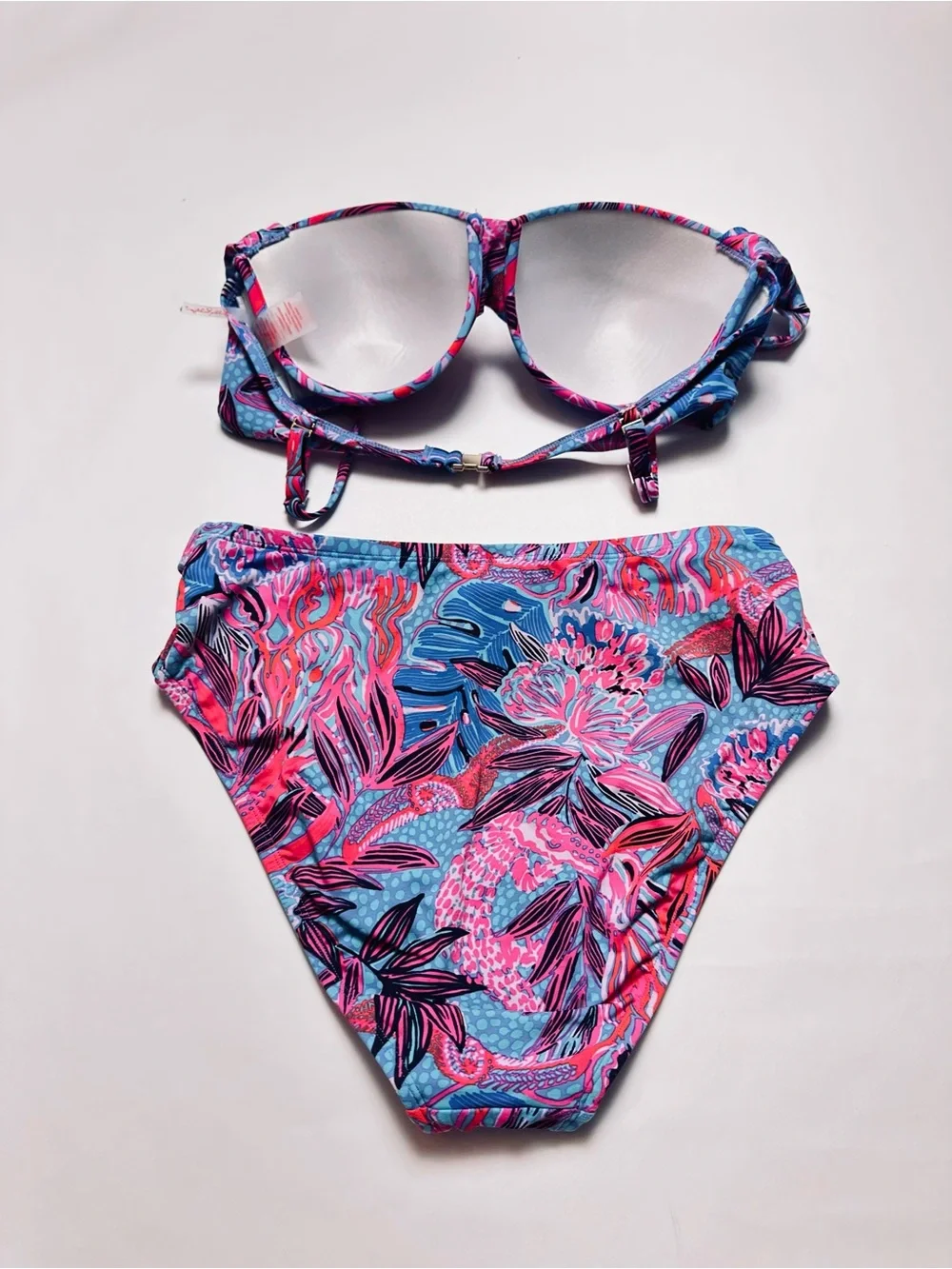 Lilly Pulitzer Tropical Floral Bikini Set Blue Pink Underwire Top 12 Bottom 10